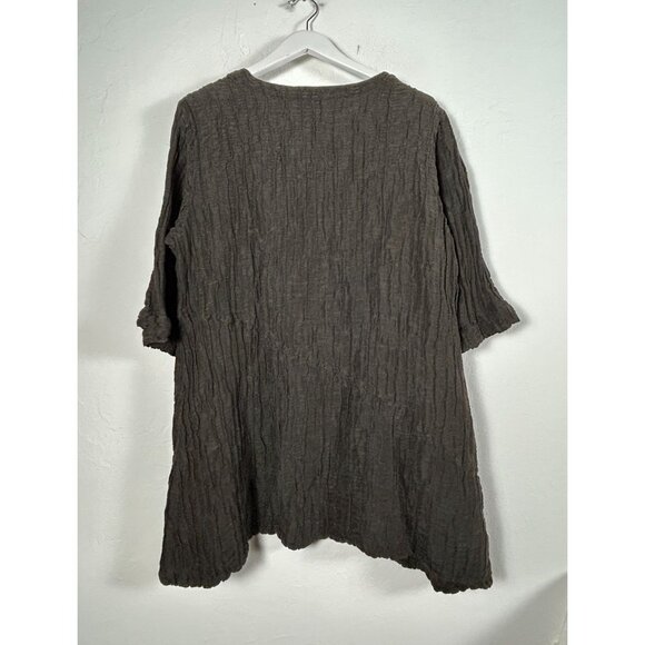 Grizas Womens XL Crinkle Linen Silk Asymmetric Hem Tunic Top with Pocket Brown - Picture 2 of 9
